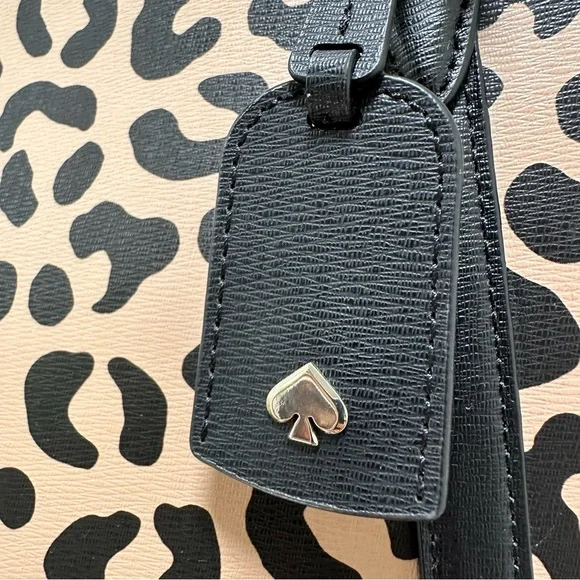Kate Spade Coated Canvas Leopard Print Black Leather Trim Large Tote NWT - Picture 10 of 13